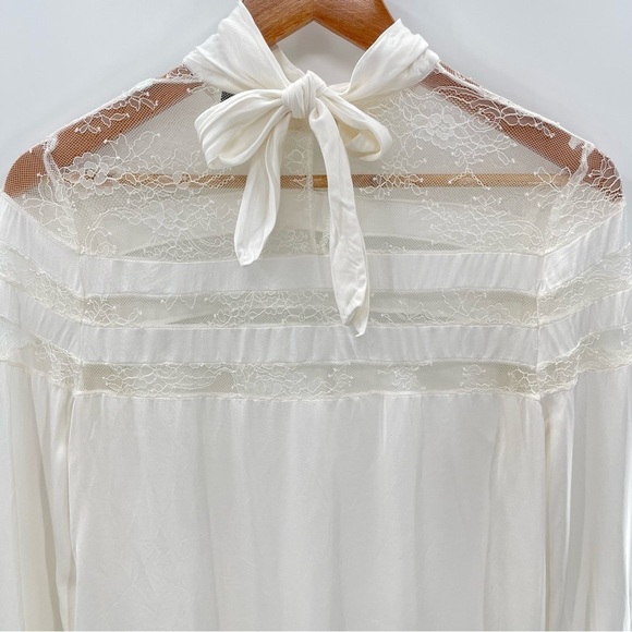 Sandro Paris Mirtylles White Floral Lace Viscose Satin Blouse Size Small - Picture 8 of 16